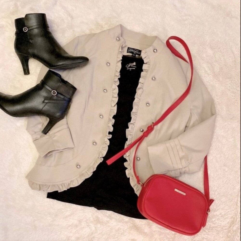 Beige Ruffle Silver Button Blazer